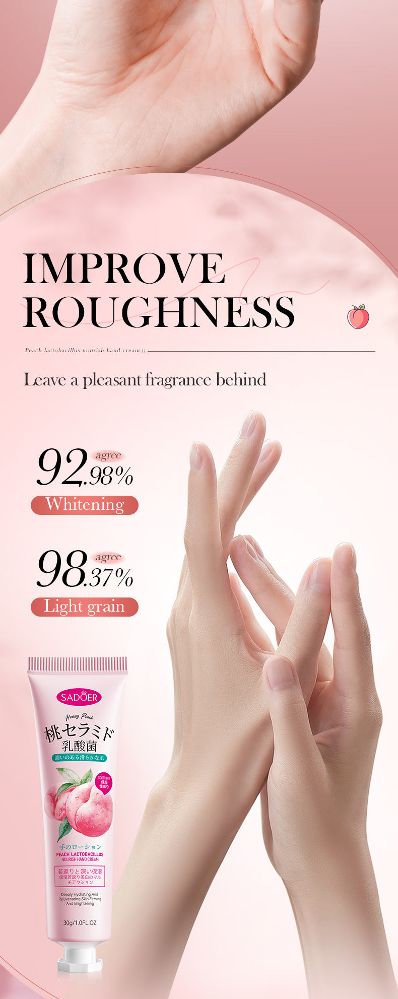 Peach Lactobacillus Hand Cream SADOER Nourishing Autumn and Winter Anti-Dry Crack Hand Cream Cross-Border Foreign Trade Wholesale