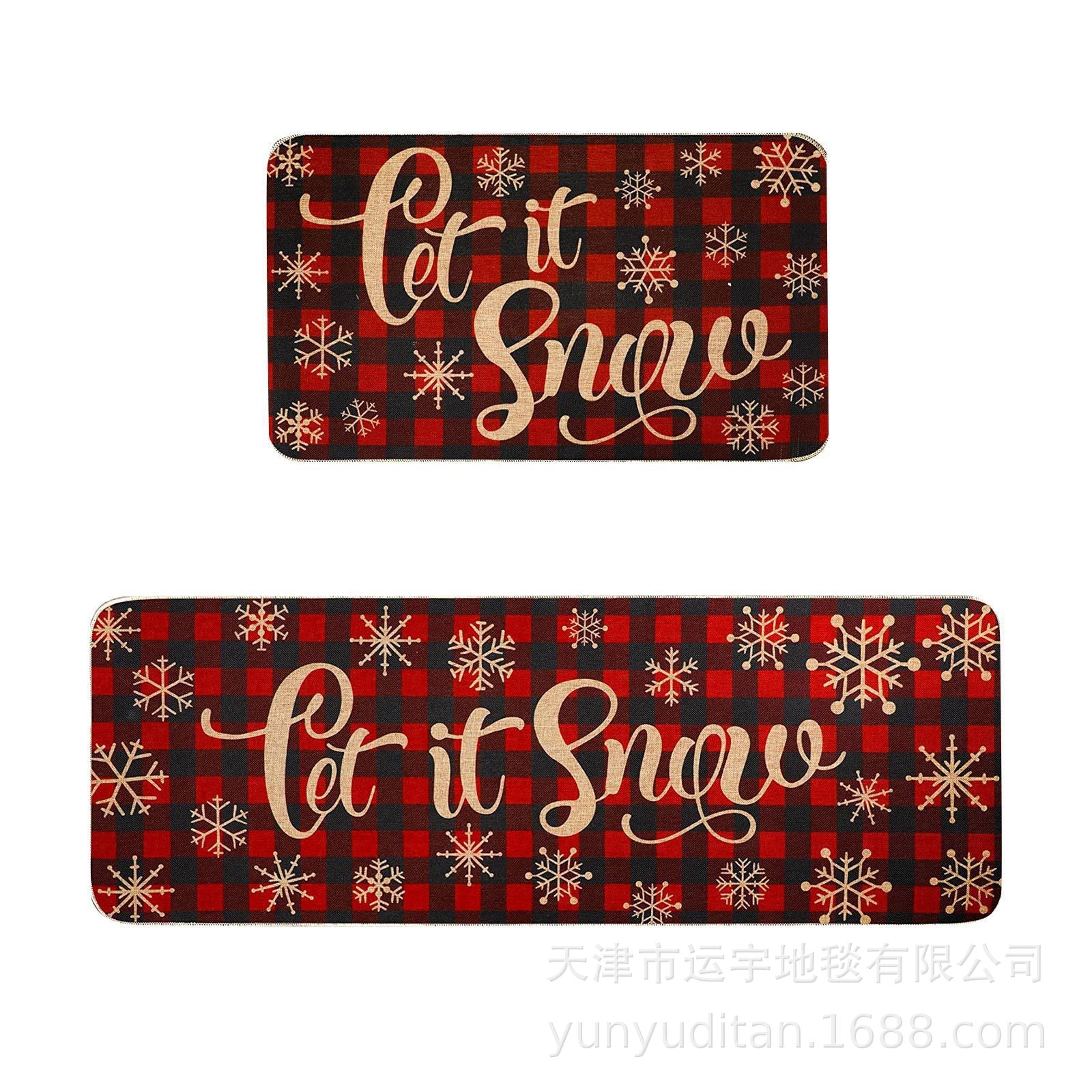 Christmas Kitchen Floor Mat Two-Piece Set Crystal Velvet Water-Absorbent Oil-Absorbent Non-Slip Foot Mat Holiday Decorative Floor Mat