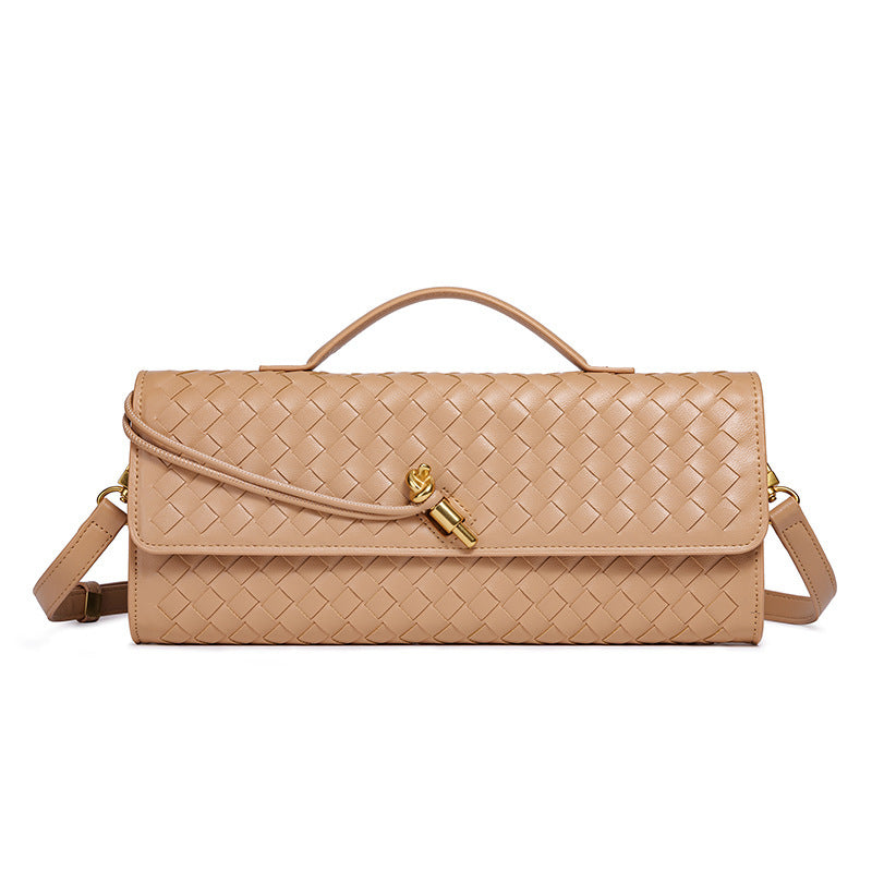 European and American Niche Woven Single Shoulder Baguette Bag Fashion Horizontal Clutch Bag Organ Lady Crossbody Bag Long Bag