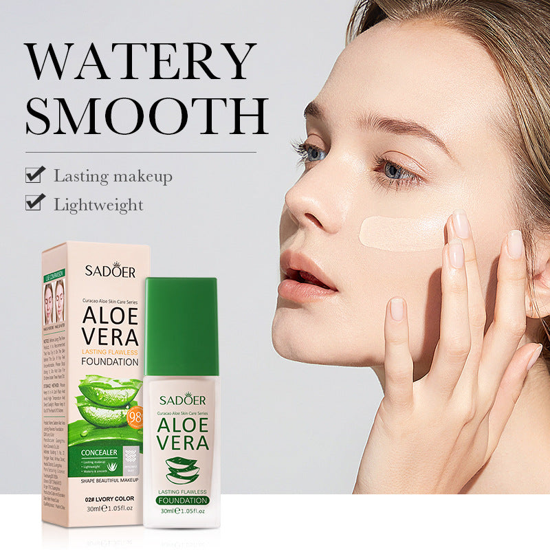 Full English Makeup SADOER Aloe Vera Foundation Liquid Long-lasting Clear Concealer Non-cakey  Wholesale