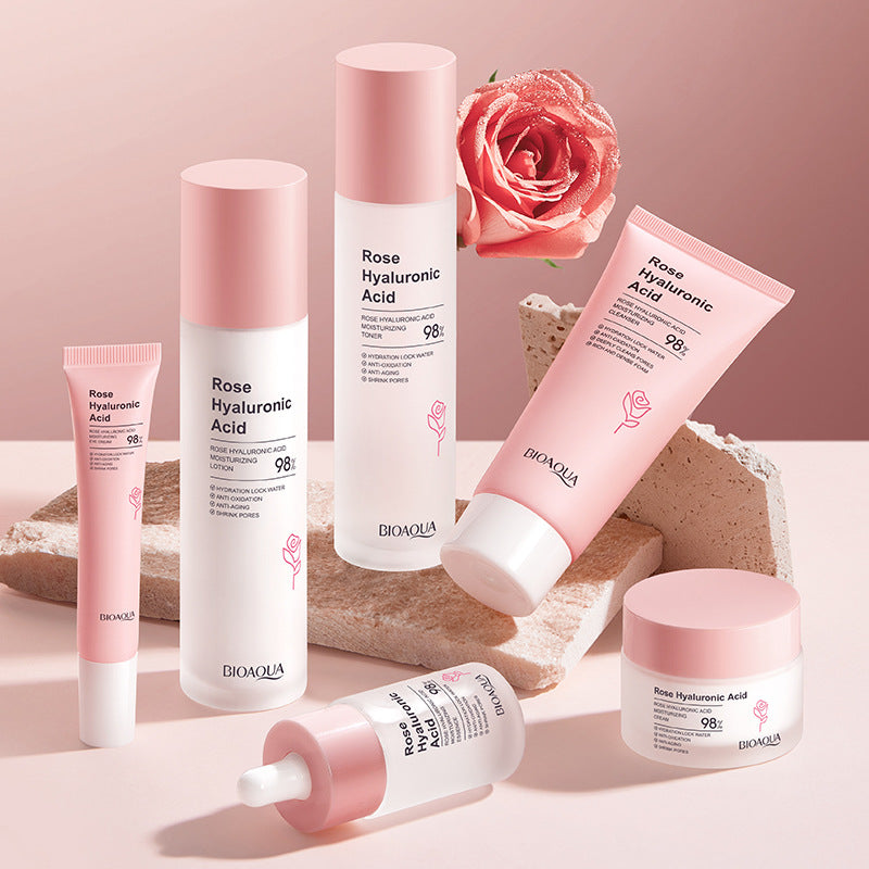 Full English Rose Skincare Set BIOAOUA Hyaluronic acid moisturizing six-piece set  foreign trade wholesale