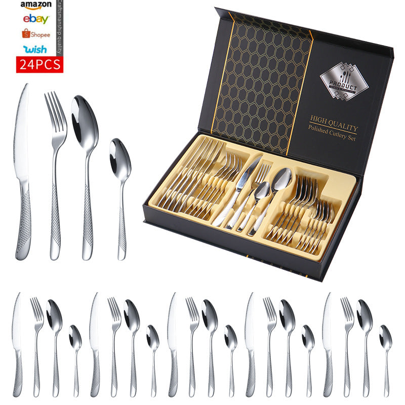 Stainless Steel Western Cutlery Star Diamond Knife Fork Spoon24Western-style Steak Knife, Fork, and Spoon Gift Set