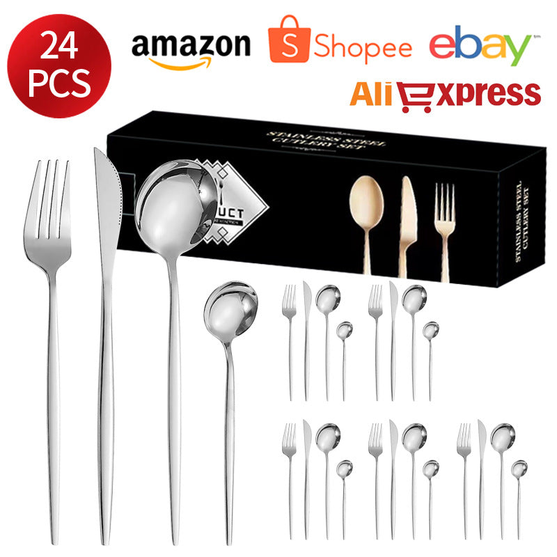 410Stainless Steel Cutlery Western Steak Knife Fork Spoon6People Serving Hotel Restaurant Portugal24Piece Suit