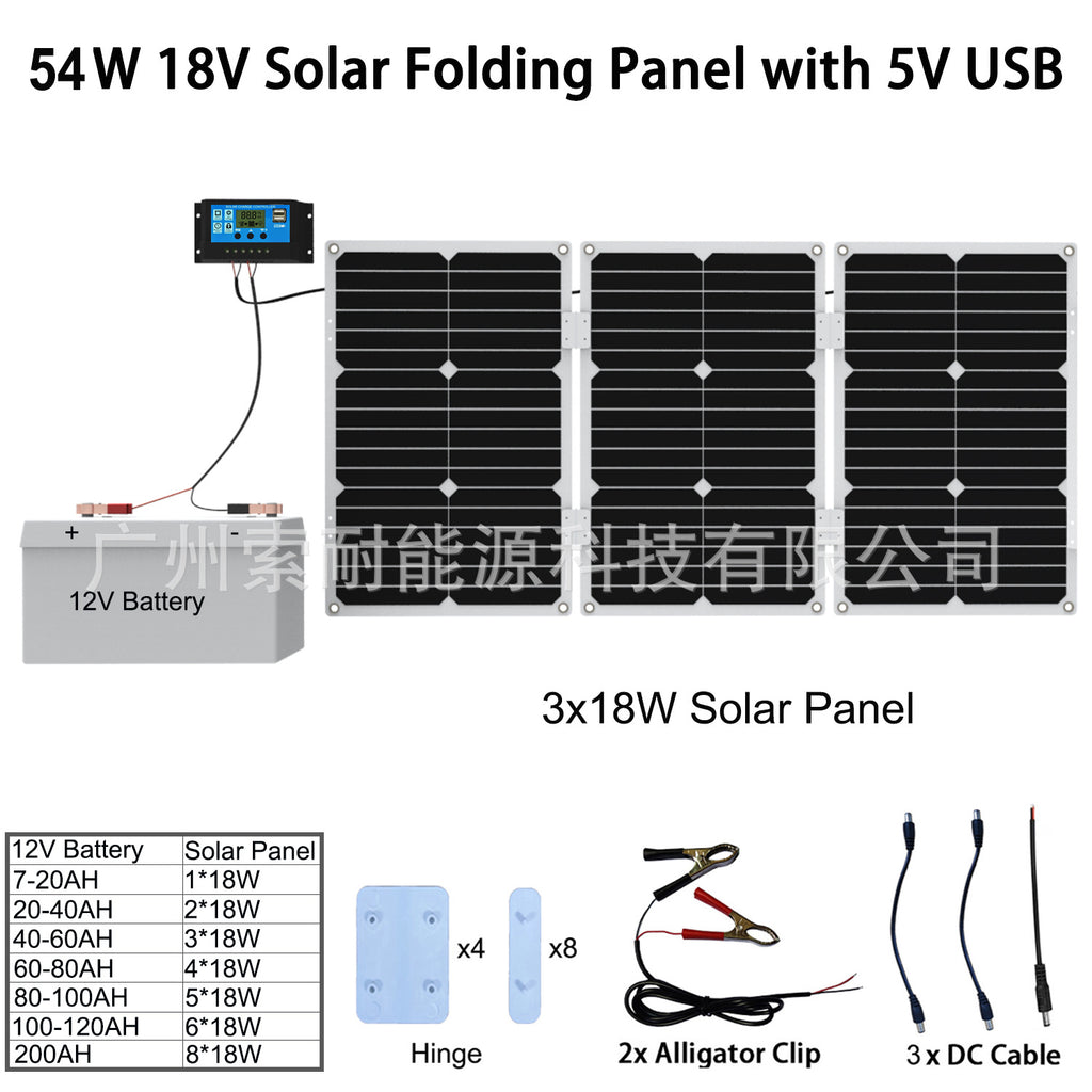 18W/36W/54W/72W 18V Monocrystalline Solar Panel Double USB Interface  30A Controller