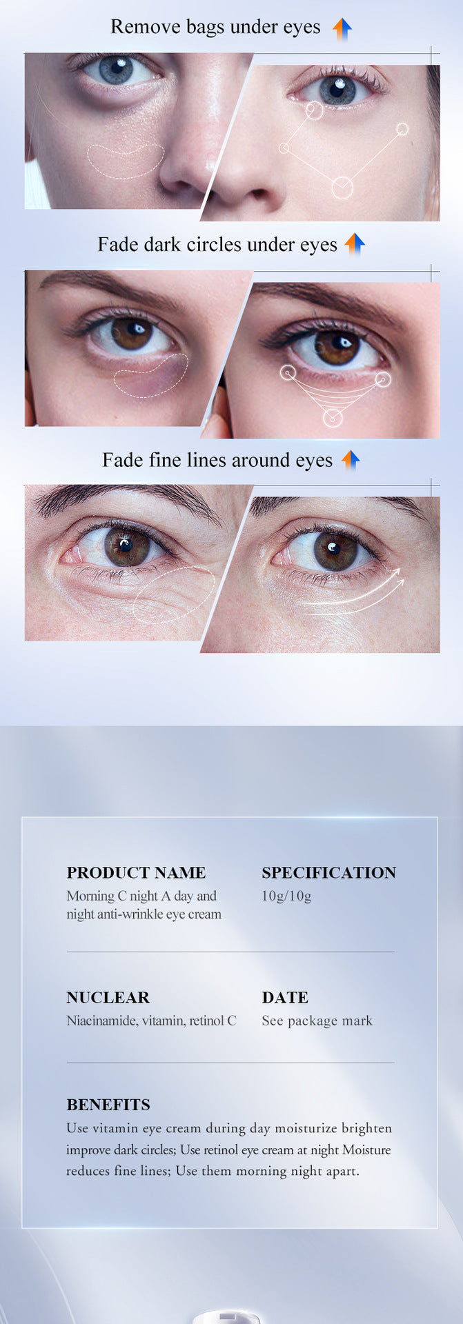 Anti-Wrinkle Eye Cream SADOER Early C Late A Day and Night Light Skin rejuvenating eye cream cross-border wholesale