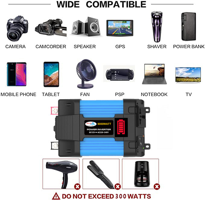 Automobile and Motorcycle Parts Car Converter Inverter300W/500W 12V Turn110V/220V Car Inverter Power Supply