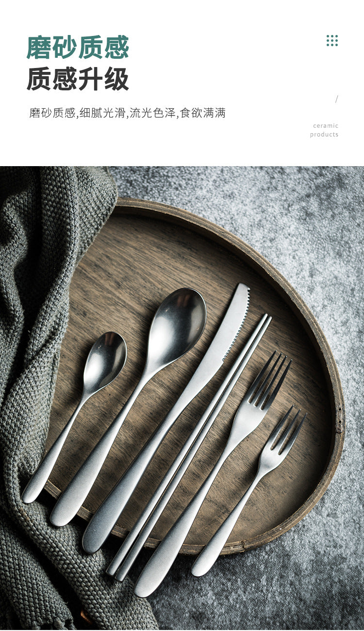 New Moon Moonlight Retro Vintage Stainless Steel Western Cutlery Set Snowflake Matte Texture Industrial Style Chopsticks Tableware