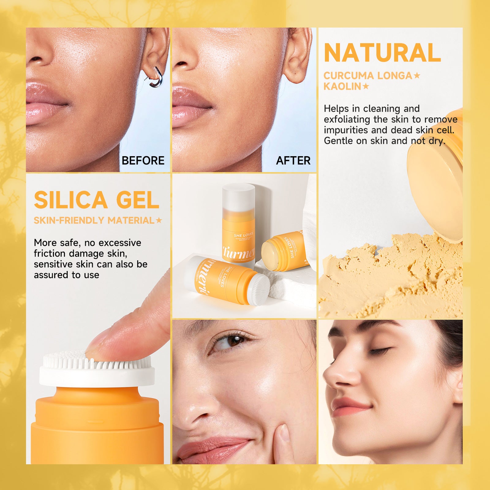 Exclusive Supply sheloves Turmeric Solid Mask Deep Cleansing Brightening Skin Color Oily Skin Smear Mud Mask Stick