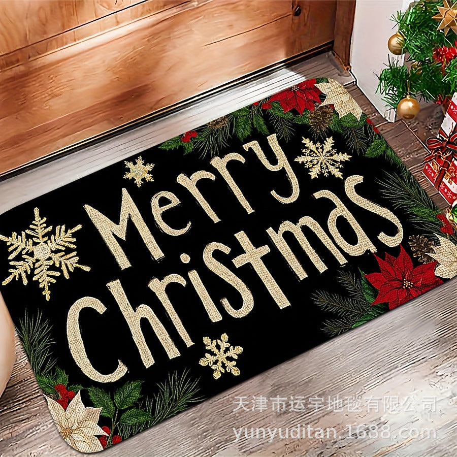Christmas Flannel Doormat Holiday Decoration Entrance Mat Bathroom Water Absorbent Non-Slip Mat Customizable