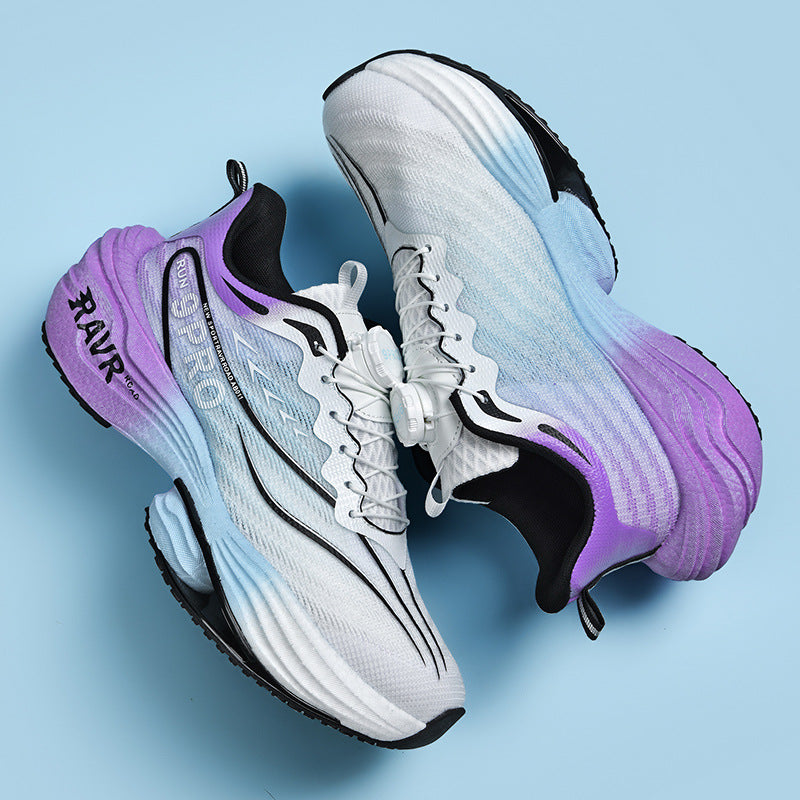 2025Autumn Winter New Breathable Double Mesh Knob Buckle Sports Shoes Couple High Elastic Popcorn Soft Bottom Carbon Plate Running Shoes