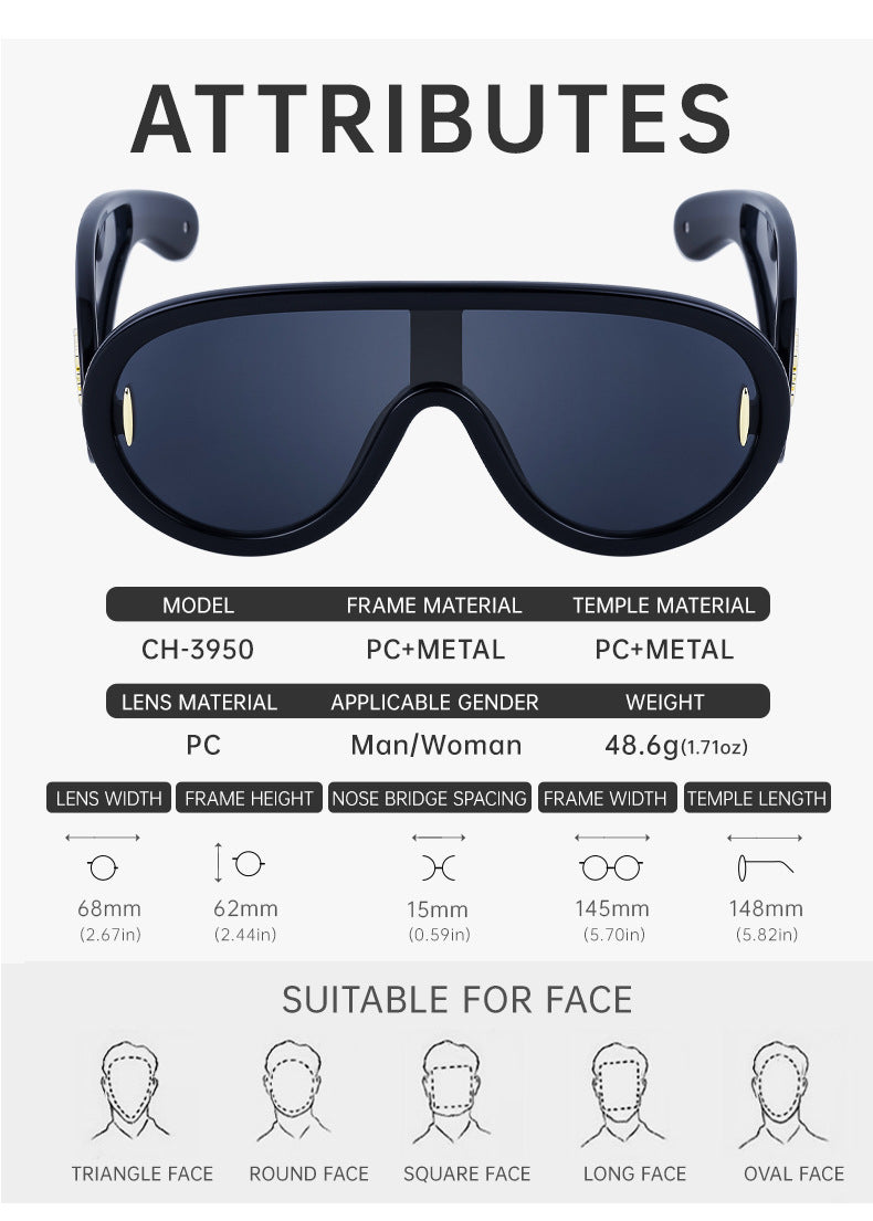 European and American Fashion One-piece Large Frame Sports Sunscreen Sunglasses Women's Trendy Sports Cycling Windproof Sunglasses Men's Glasses