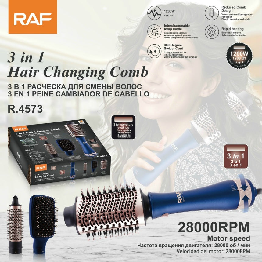 RAF European Standard Curling and Straightening Dual-use Hair Styling 3-in-1 Hot Air Brush with Interchangeable Temperature Modes1200w