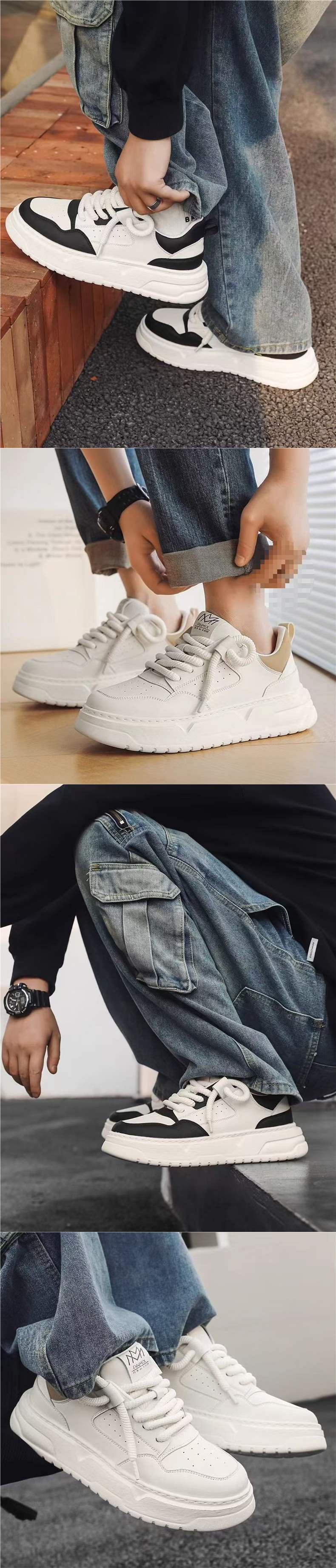 2025Spring New Breathable Casual Men's Shoes Thick Sole Height Increasing Fashion Versatile Sports White Sneakers White Board Shoes for Men