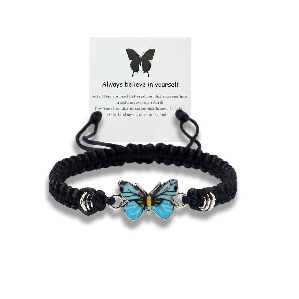 Adjustable Handmade Woven Bracelet with Oil Drop Alloy Pendant, Double Loop Butterfly Women's Woven Bracelet