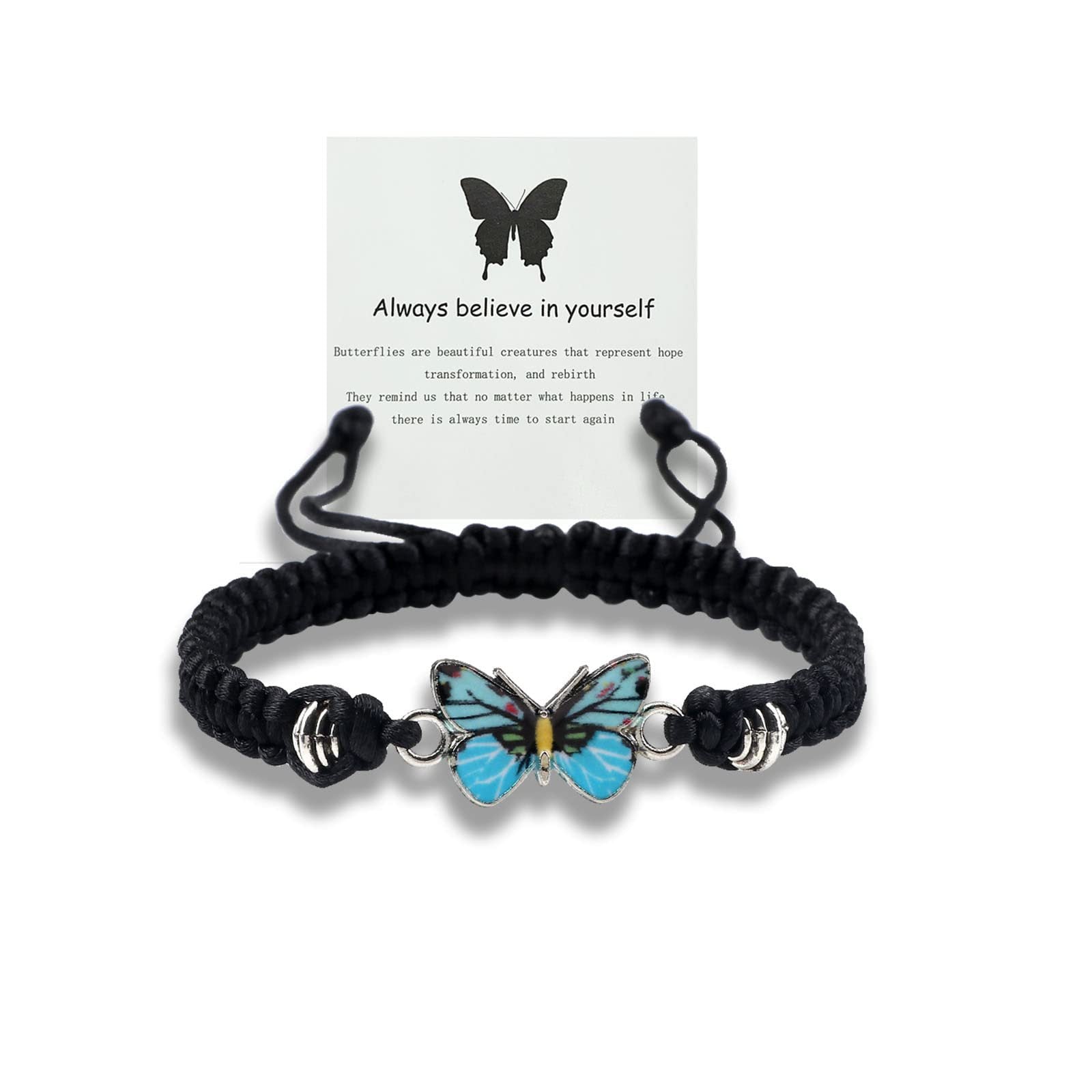 Adjustable Handmade Woven Bracelet with Oil Drop Alloy Pendant, Double Loop Butterfly Women's Woven Bracelet