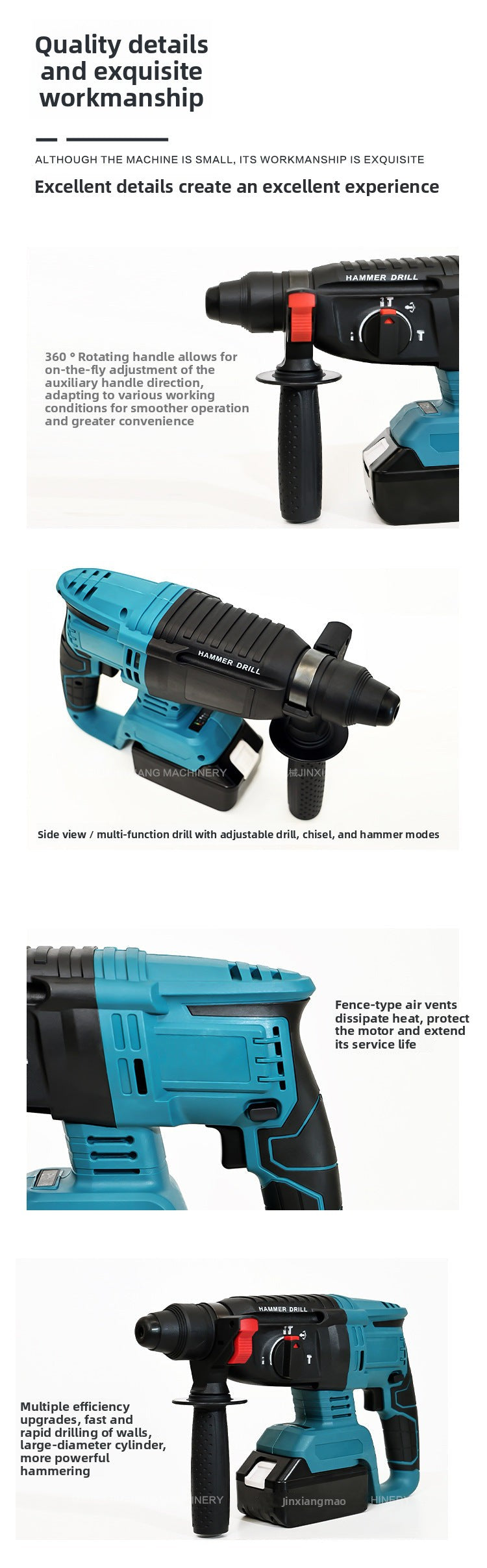 Brushless Cordless Electric Hammer Impact Drill Lithium Battery Multi-Function Cordless Hammer Drill Electric Pickaxe Power Tool Industrial Grade