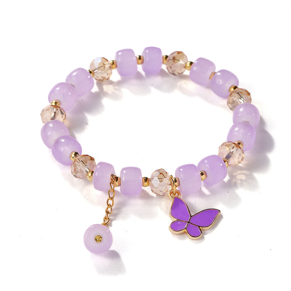 New Explosive Crystal Bracelet for Women, Dopamine Color Matching Beaded Butterfly Crystal Glass Bracelet
