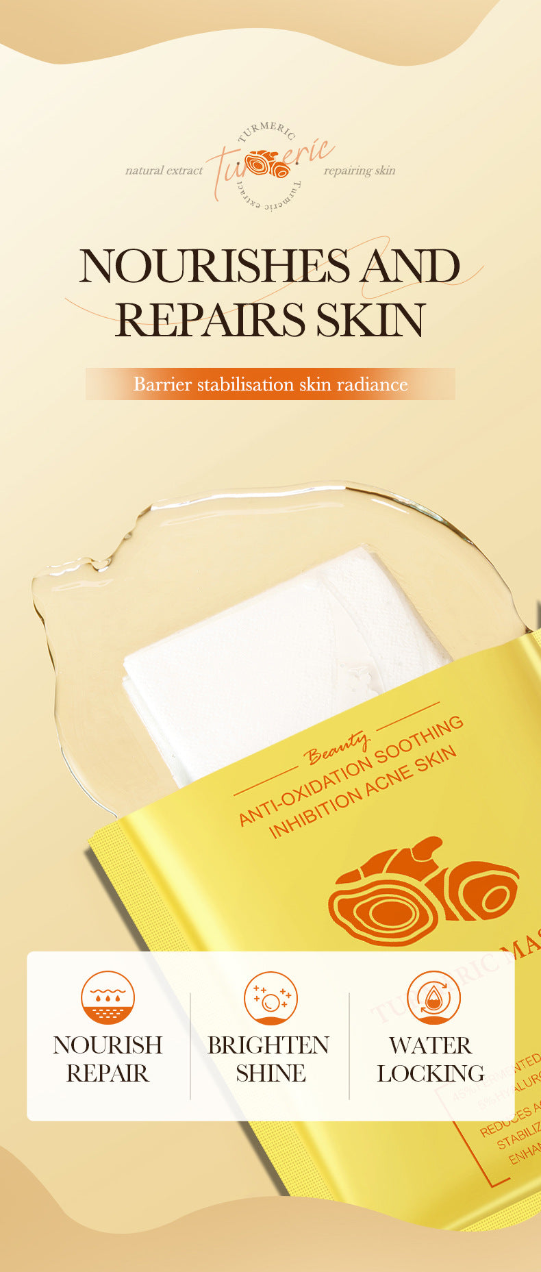 Turmeric Mask BIOAOUA Anti-oxidation Moisturizing Hydrating Nourishing Face Mask Sheets Wholesale for Cross-border Trade