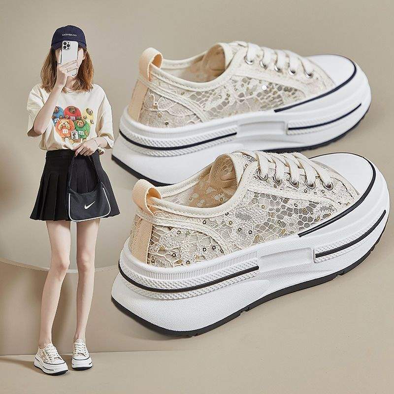 Summer Lace Women's Shoes for Outdoor Wear2025Summer Thin Non-Slip Versatile Breathable Mesh Sports Casual White Shoes