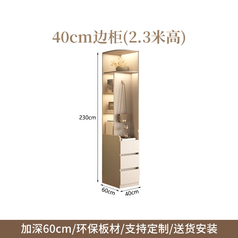 Cream Style Solid Wood Sliding Door Wardrobe for Home Bedroom with Hanging Area, Multiple Storage Cabinets, and Segmented Large Wardrobe