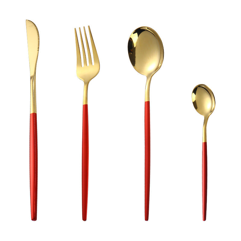 Hot-selling Portuguese Stainless Steel Tableware24Set of Western Dining gold Steak Knife Fork Spoon Gift Box Set