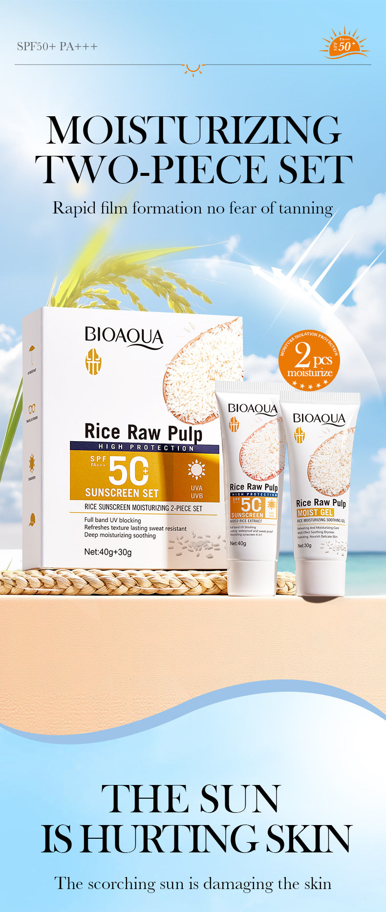 BIOAOUA Rice Puree Sunscreen Moisturizing Care2Set of Isolation Sunscreen Cream  Wholesale