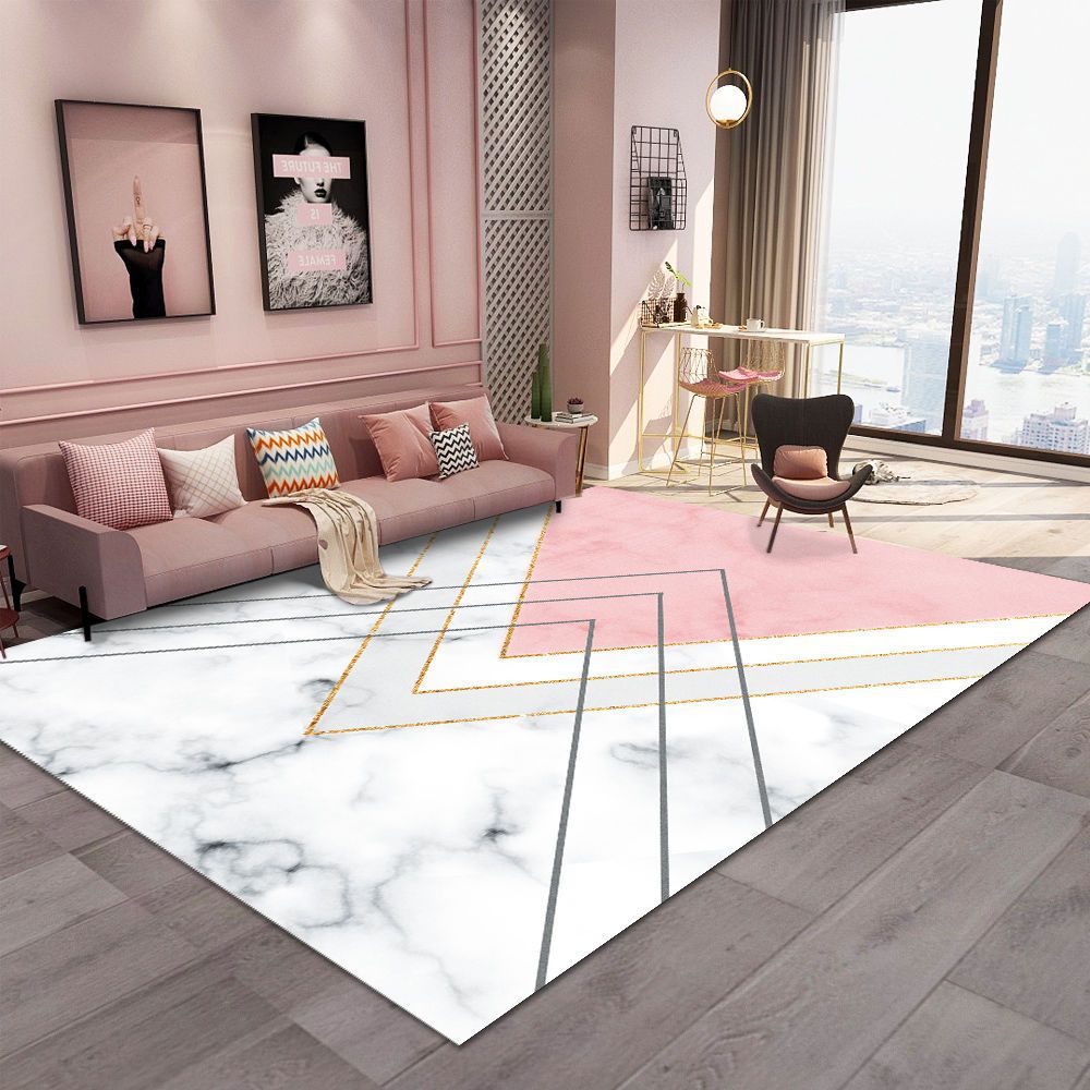 Carpet for Living Room, Stain-Resistant, Easy to Clean, Crystal Velvet Sofa Coffee Table Rug, Cooling, Silent, Light Luxury, Non-Slip Bedroom Bedside Rug