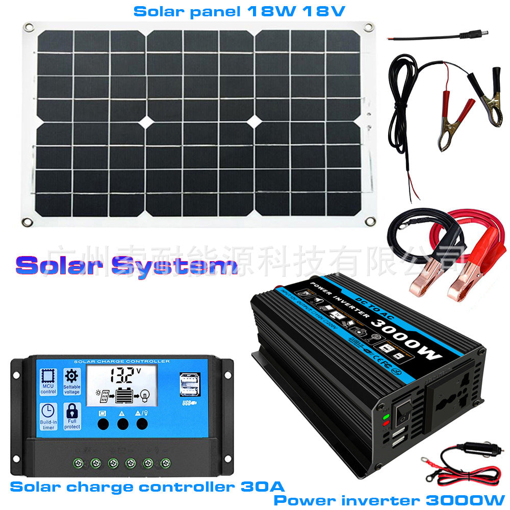 Tang Dynasty Solar Energy Kit System：DC12V 300W Inverter+30A Controller+18W Solar Panel