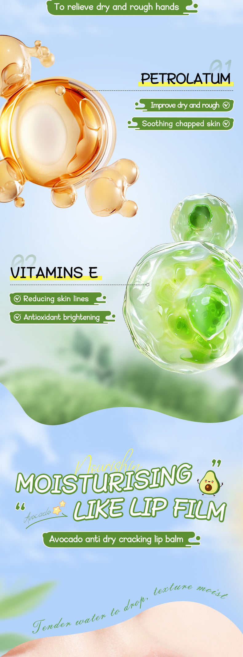 Avocado Hand Cream Lip Balm Set SADOER Nourishing Autumn and Winter Hand Cream Lip Balm Cross-Border Wholesale