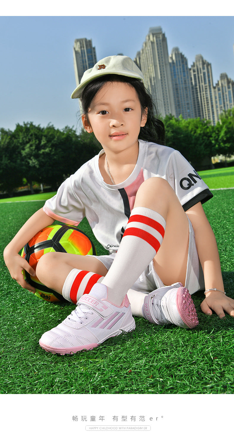 New football shoes for men and women with Velcro for children TF Broken Nail Style Youth Student Grassland Flat Training Shoes