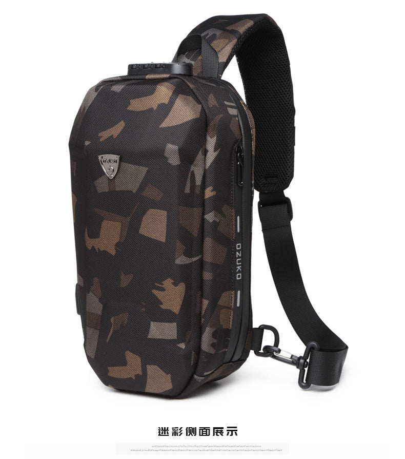 OZUKO Hard Shell Chest Bag Men's Crossbody Bag Anti-Theft Waterproof Cycling Outdoor Multi-Functional Sports Shoulder Bag
