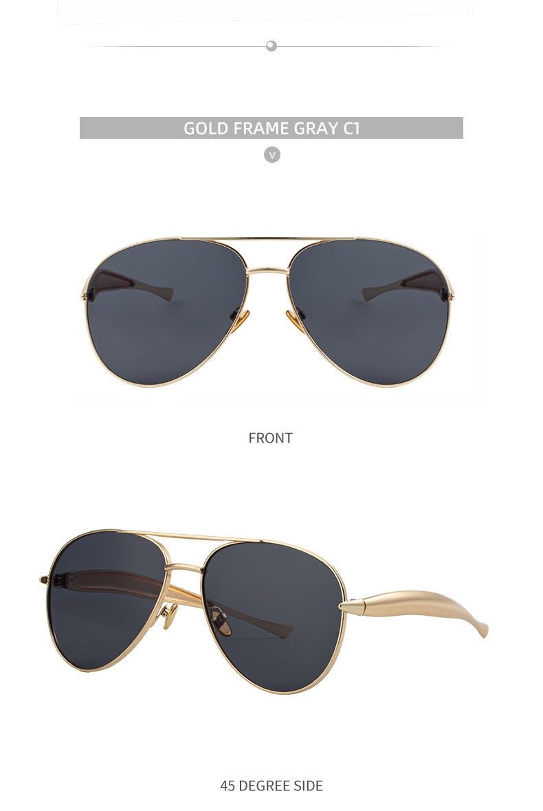 Toad-shaped Metal Sunglasses2025New Retro Plain Sunglasses High-End Feel Women Street Style Trendy Sunglasses