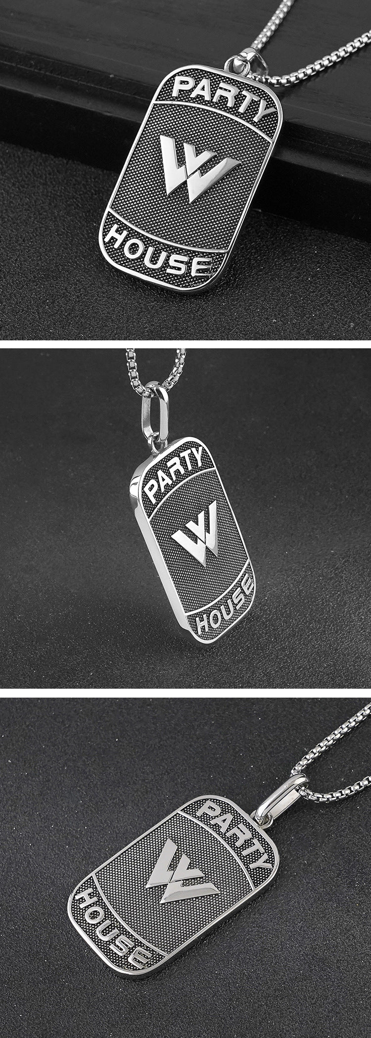 Hot-Selling Stainless Steel Necklace Casting Square Pendant 3D Pendant Personality Hip-Hop Titanium Steel Accessories Wholesale