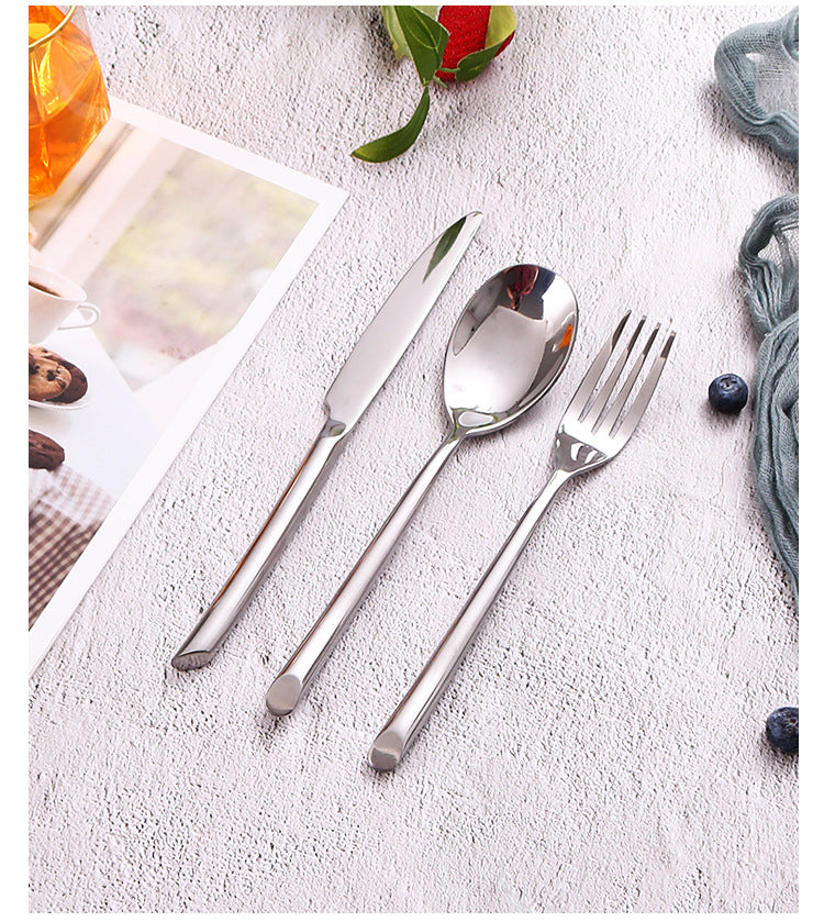 American Style Stainless Steel Western Steak Knife Slanted Tail Knife Fork Spoon Mirror Polished Tea Set3Solid Fork with Teeth