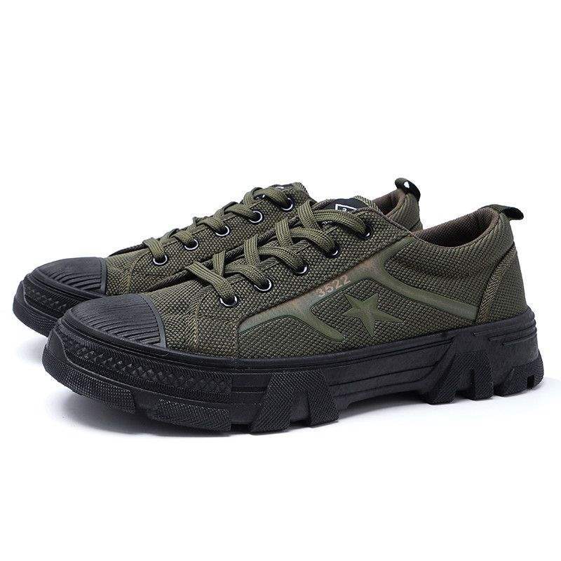New Five-Star Liberation Shoes for Men, Non-Slip, Wear-Resistant, Suitable for Construction Sites, Military Training, Labor Protection, Low-Cut Canvas, Breathable, Odor-Resistant Rubber Shoes