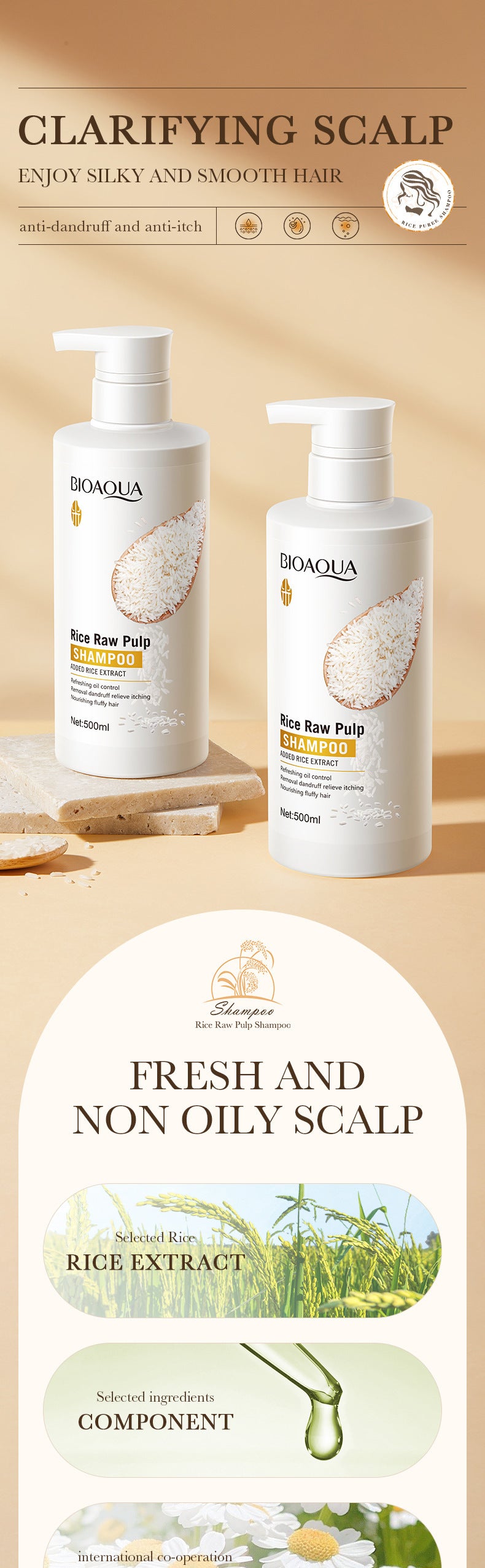 BIOAOUA Rice Puree Shampoo Anti-Dandruff Oil Control Volumizing Long-Lasting Fragrance Hair Wash Foreign Trade