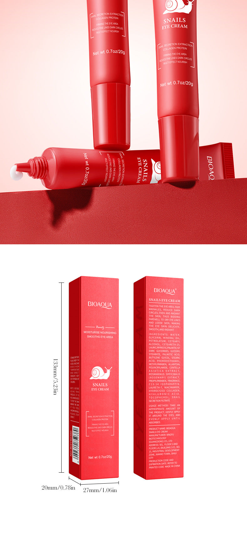 Snail Moisturizing Eye Cream BIOAOUA Hydrating and Moisturizing Eye Cream for Cross-Border Wholesale