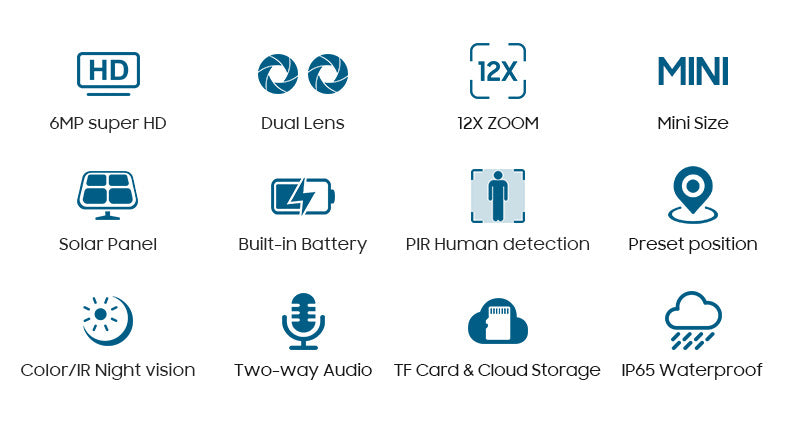 12Zoom6MP HD Garage Camera Outdoor4G Wireless infrared dual-lens remote warning camera