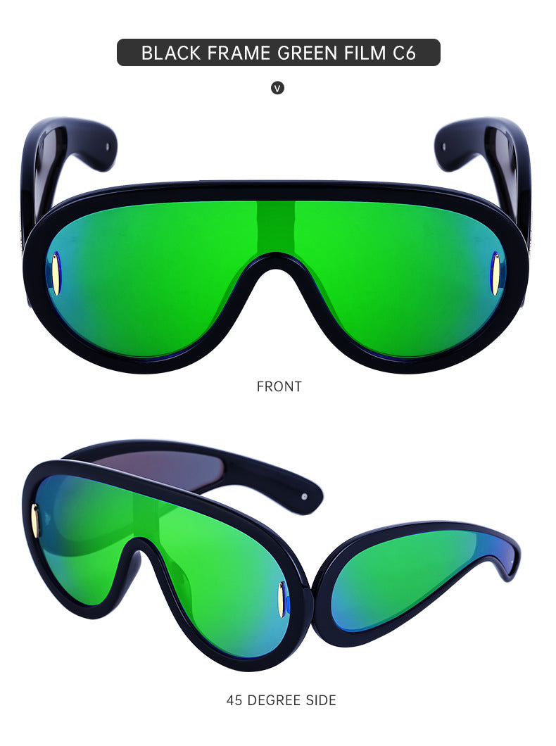 European and American Fashion One-piece Large Frame Sports Sunscreen Sunglasses Women's Trendy Sports Cycling Windproof Sunglasses Men's Glasses