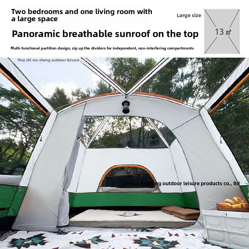 Thickened outdoor tent with two rooms and one living area, sunproof and waterproof3-12Camping Tent