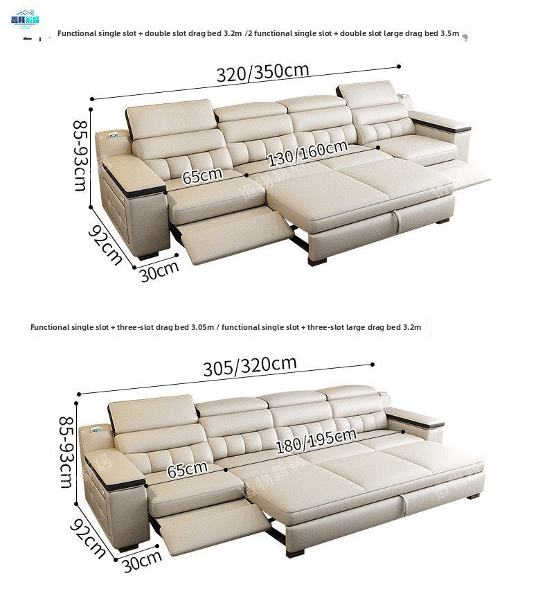 Factory Direct New Model Sofa Electric Italian Modern Simple Living Room Home Top Layer Cowhide Multifunctional Sofa Bed