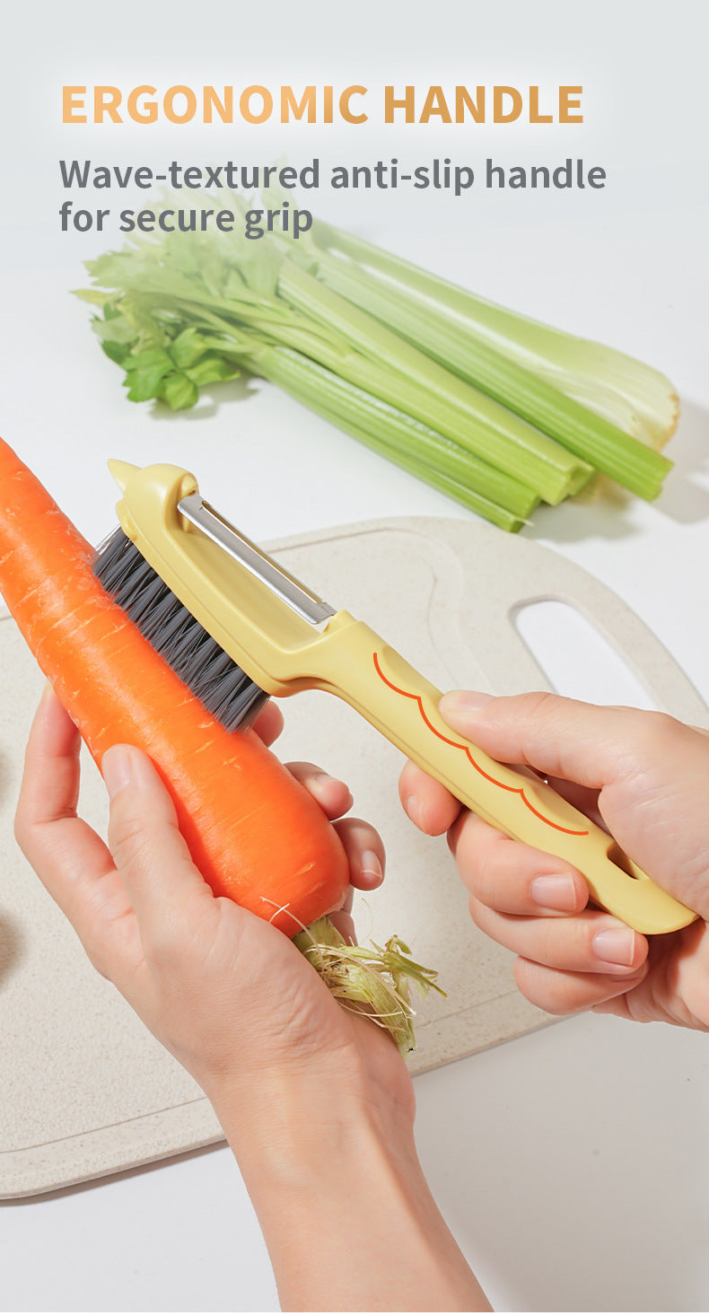 New Multifunctional Fruit and Vegetable Cleaning Tool, Two-in-One Peeler for Potatoes, Fruit Tree Cleaning Brush