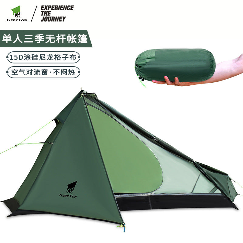Wholesale Ultra-light Single Tent Outdoor Silicone Coated Nylon Tear-resistant Triangle Camping Hiking Waterproof Pyramid Lightweight