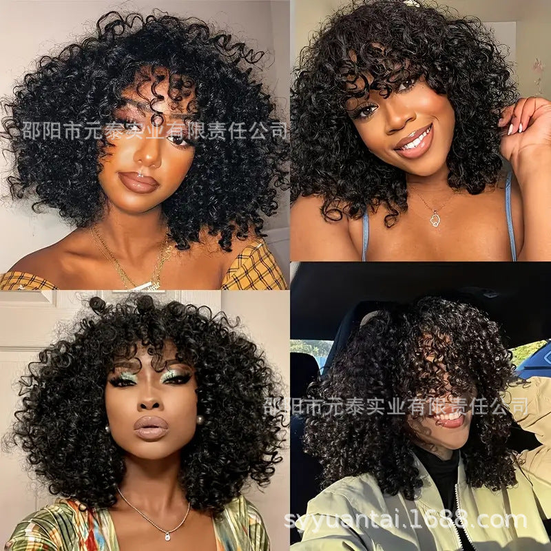 Curly Wig With BangsVirgin Human Hair Wig Bangs For Women