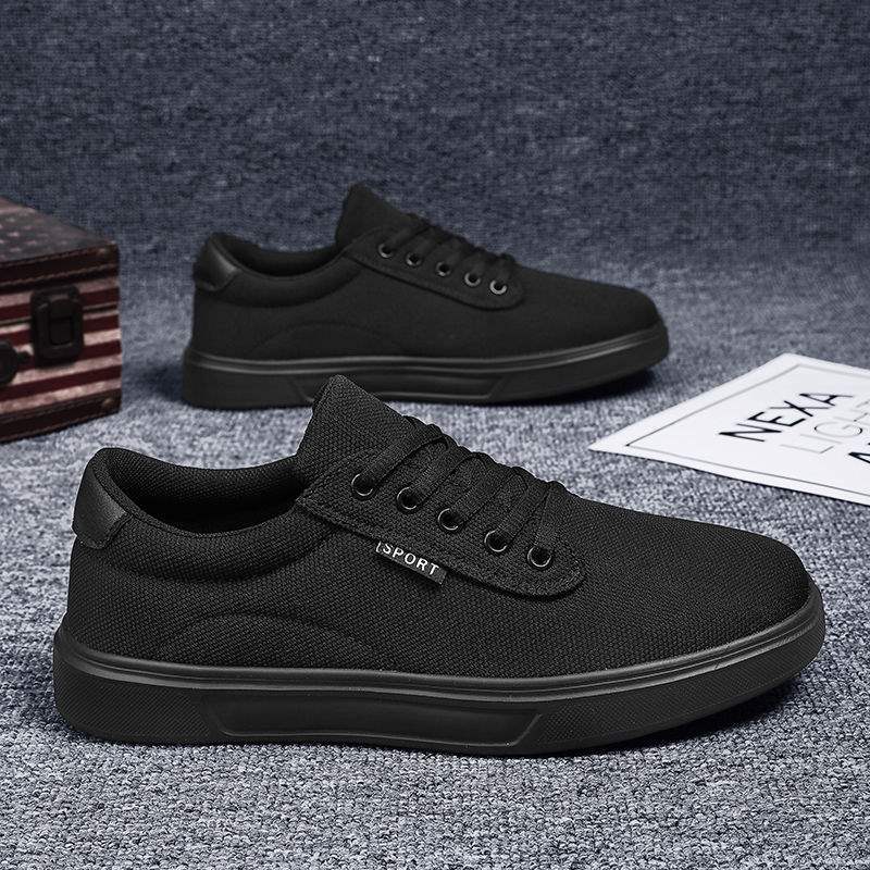 Men's Work Shoes Autumn Breathable Thin Full Black Casual Canvas Sneakers Youth Non-Slip Chef Office Trendy Shoes