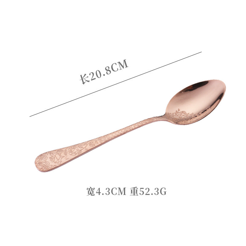 Vintage Pattern National Trend Stainless Steel Cutlery Set Five-Piece Set Western Steak Knife Fork Spoon Dessert Spoon Fork