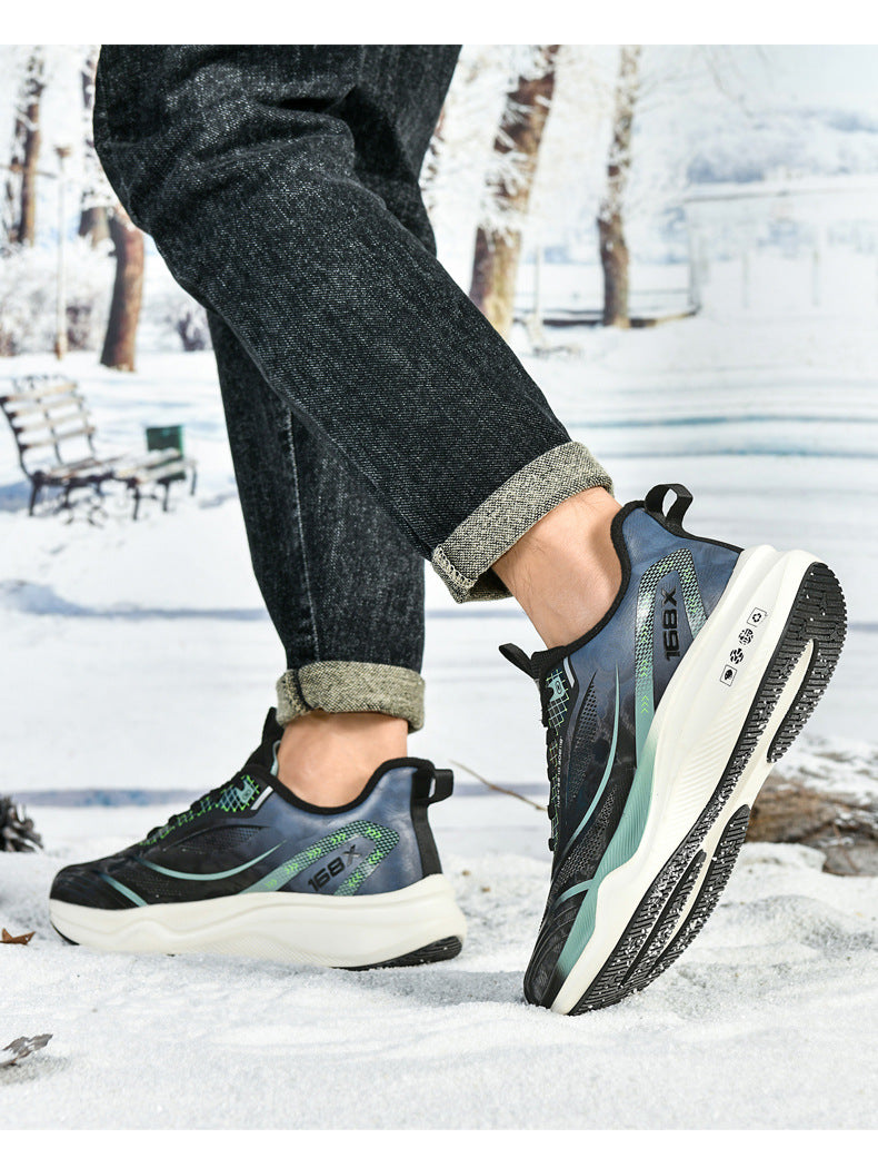 Autumn Winter New Large Size Fashion Leather Surface Fleece Lined Thickened Warm Casual Shoes Real Carbon Plate Sports Running Shoes