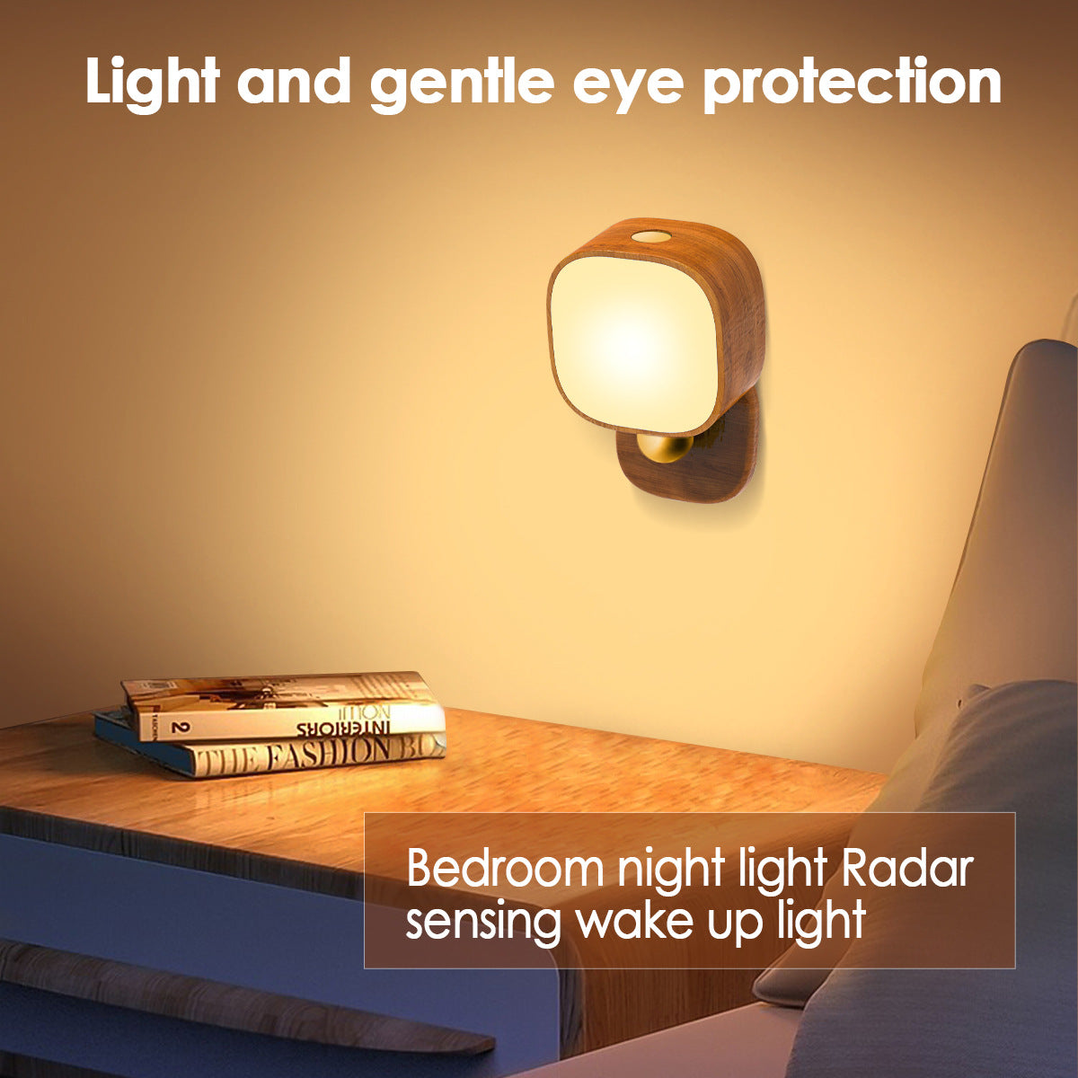 Square Solid Wood Sensor Light New Creative Cabinet Light Bedside Bedroom Smart LED Radar Human Body Night Light