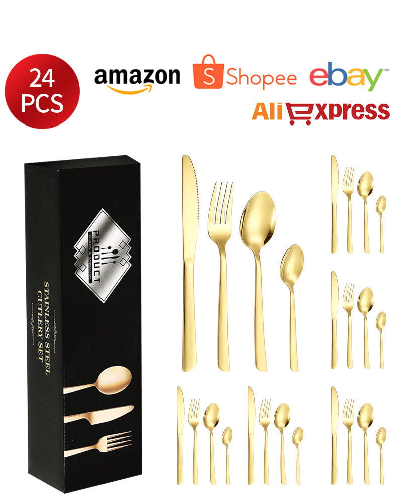 410Stainless Steel Tableware Restaurant Steak Knife Fork Oblique Handle Western Food Knife Fork Spoon6Human Portion24Set