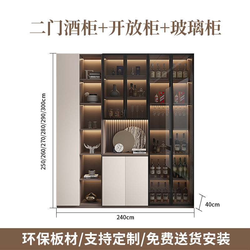 Solid Wood Sideboard Cabinet Against Wall Integrated Modern Minimalist Glass Door Wine Cabinet Dining Living Room Storage Cabinet Home Organizer